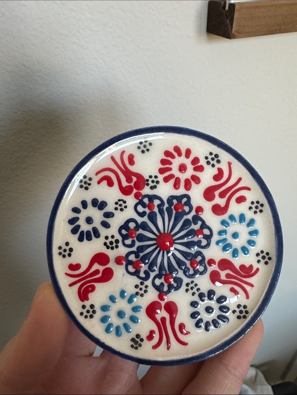 World Market Talavera Hand-Painted Ceramic Mini Plate in Red, Blue, and White
